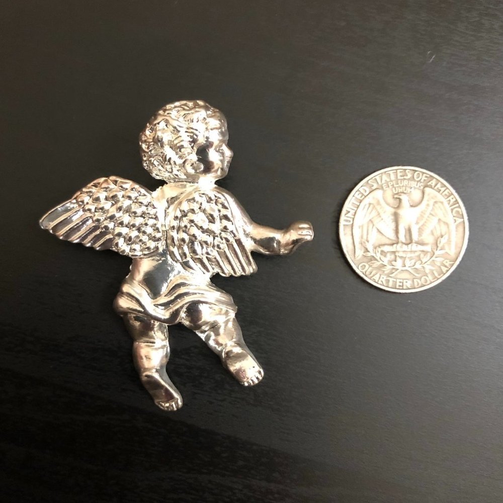 3/$25 ** Silver tone cupid cherub brooch pin